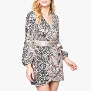 Saylor Multicolor Sequin Wrap Mini Dress Size XS